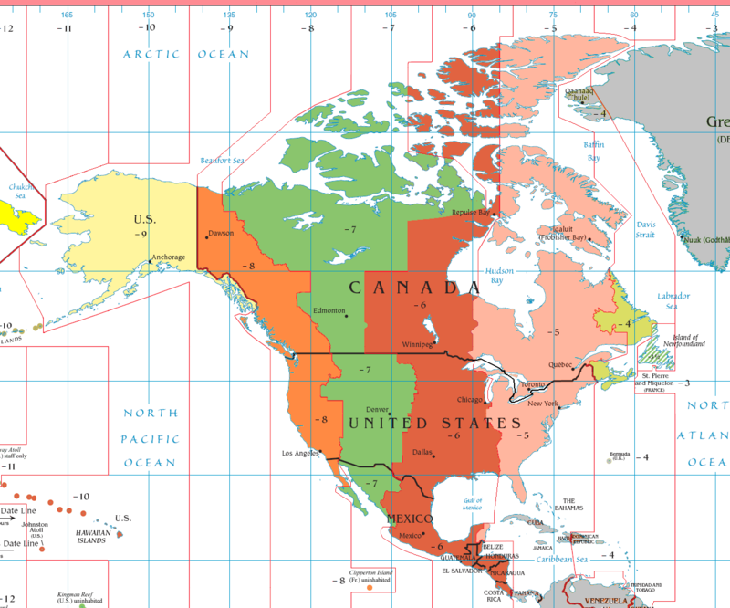 Difference Between PST and EST Offset Time, Regions under PST and EST