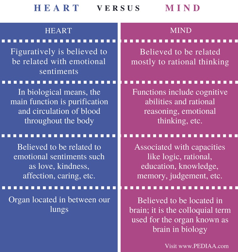 Difference Between Heart And Mind Pediaa