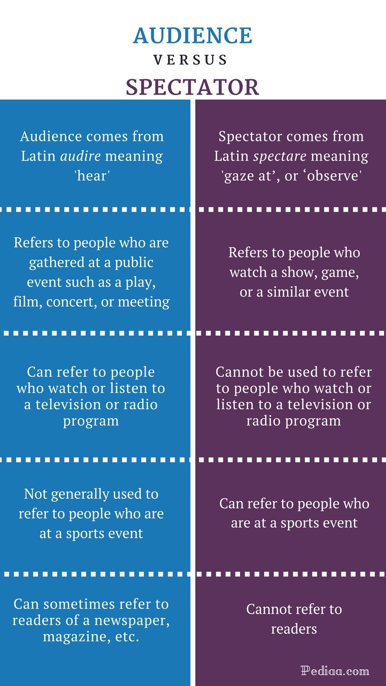 Difference Between Audience and Spectator - Audience vs Spectator Comparison Summary