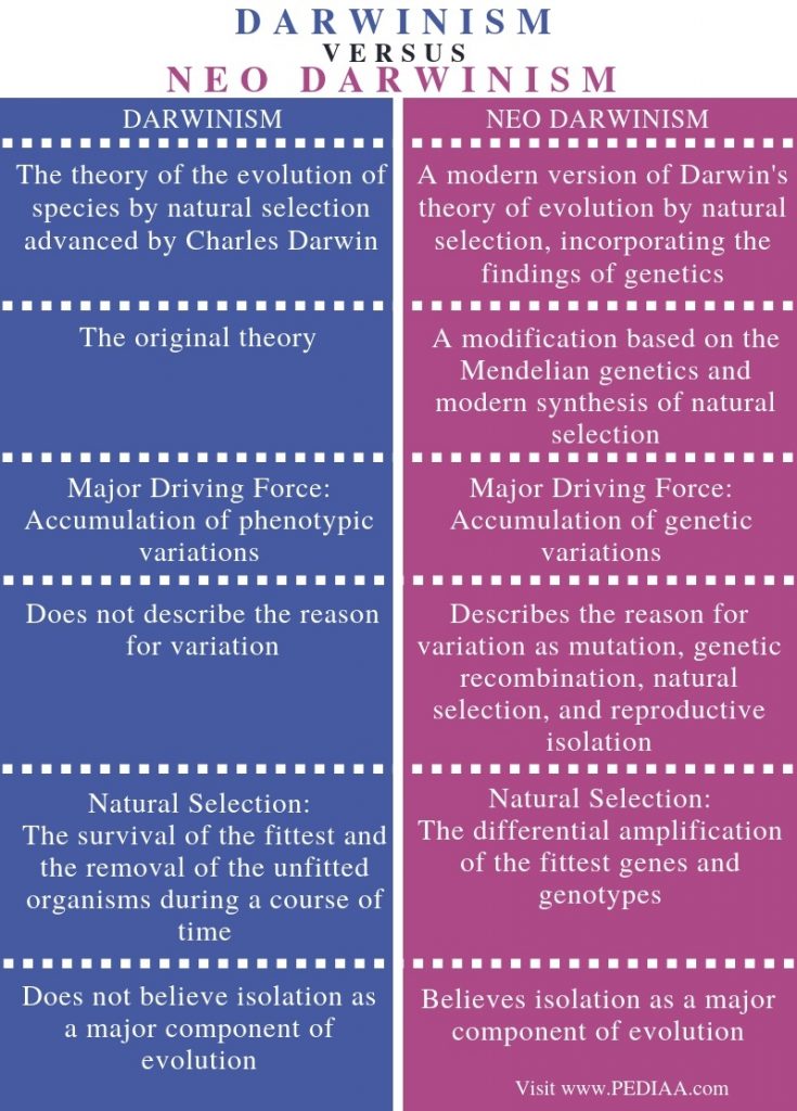 What is the Difference Between Darwinism and Neo Darwinism - Pediaa.Com