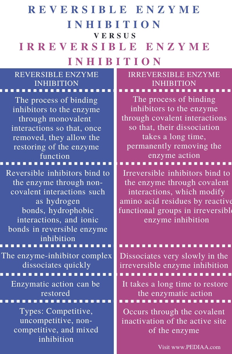 Difference Between Reversible and Irreversible Enzyme Inhibition - Comparison Summary