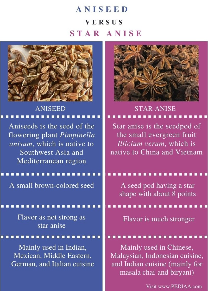 Difference Between Aniseed and Star Anise - Comparison Summary