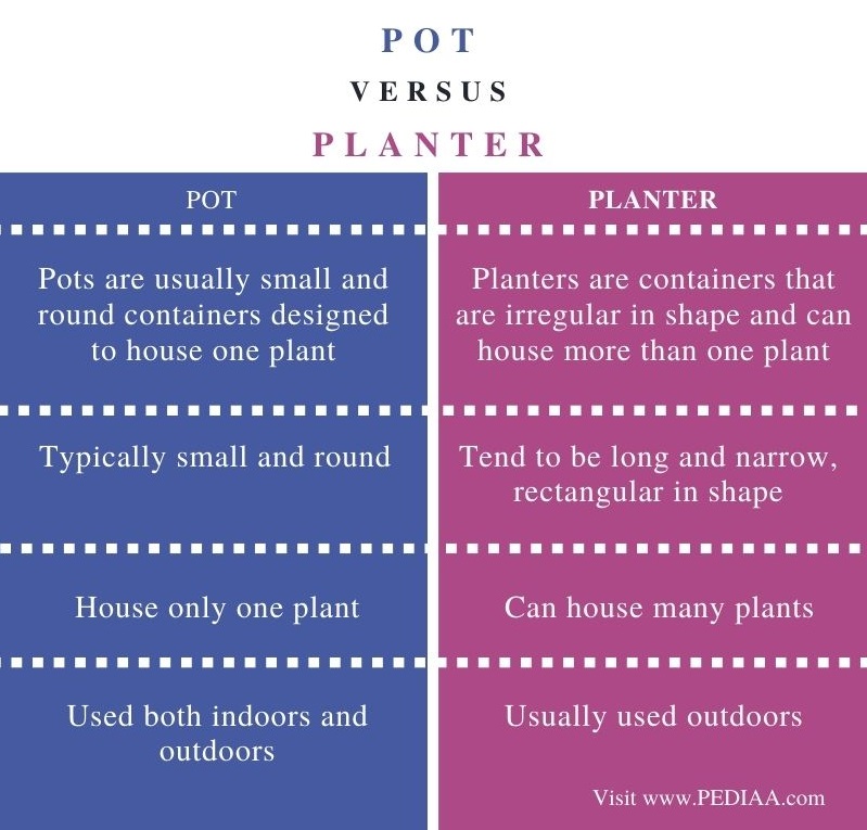 Difference Between Pot and Planter - Comparison Summary