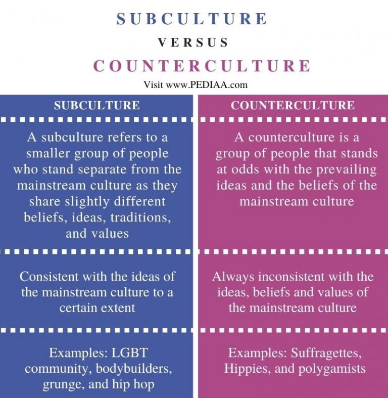 What Is The Difference Between Subculture And Counterculture - Pediaa.Com