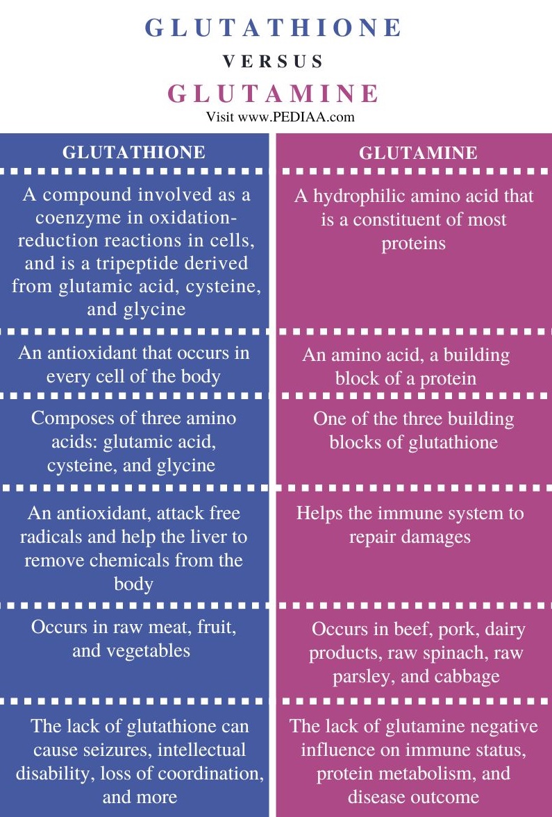 Glutathione vs Glutamine -Comparison Summary