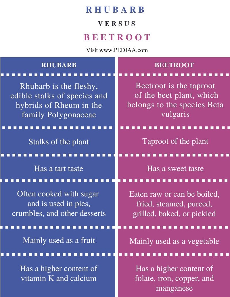 Difference Between Rhubarb and Beetroot - Comparison Summary