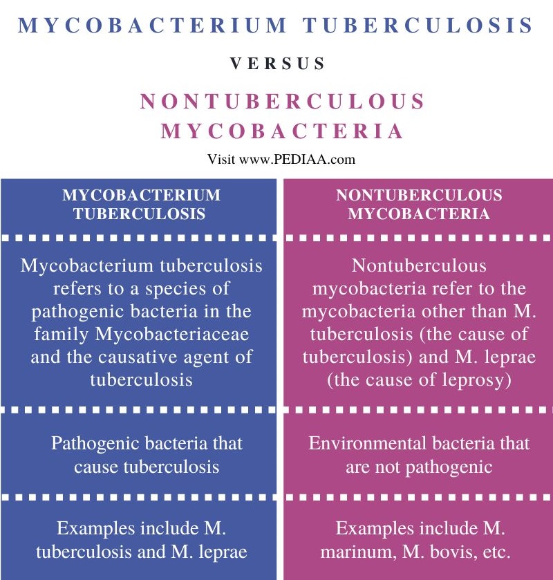 Difference Between Mycobacterium Tuberculosis and Nontuberculous Mycobacteria- Comparison Summary