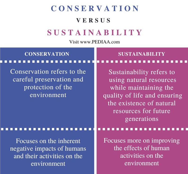 Difference Between Conservation and Sustainability - Comparison Summary